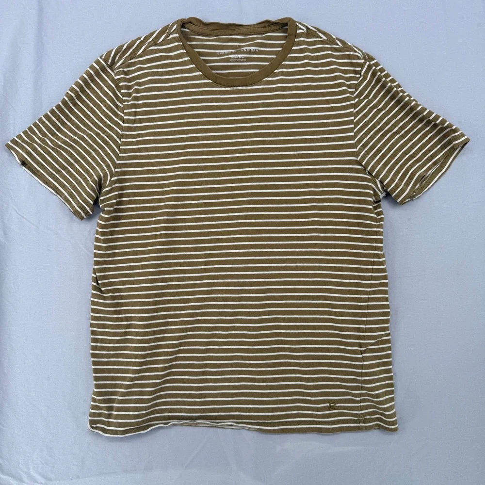 Everlane Uniform Mens Organic Cotton Striped T-Shirt Olive Green White Size M - Picture 2 of 7